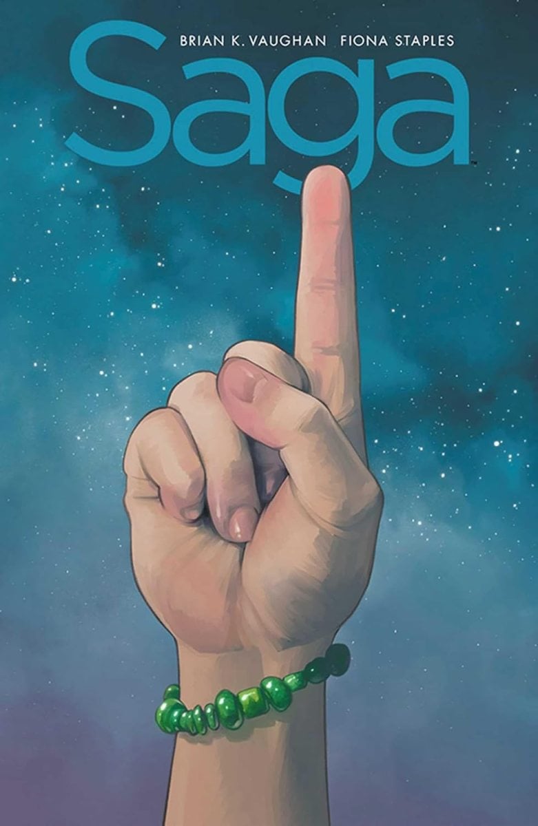Saga Compendium 1 Cover image depicting a hand with a pointer finger extended
